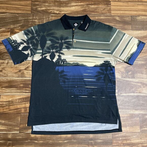 Vintage Tabasco AOP Golf Club Polo Collared Shirt Men’s Size XL Blue Green 90s - Picture 2 of 8